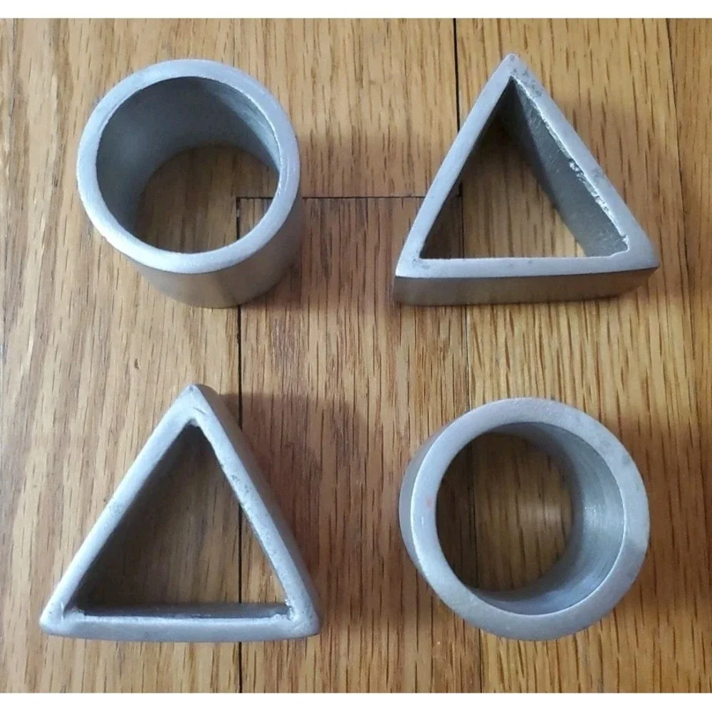 Geometric Metal Napkin Ring‎ Holders (4) Cylinder and Triangle